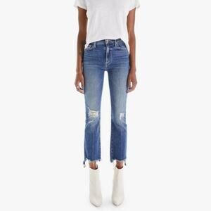 Mother the Insider crop step hem jeans chew fray dancing on coals distressed